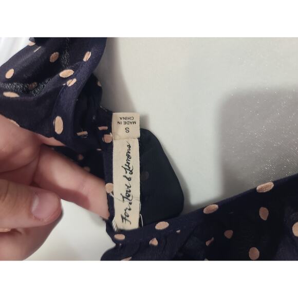 New w/Tag For Love and Lemons Navy Polka Dot Ruffle Crop Top Small - Picture 8 of 9